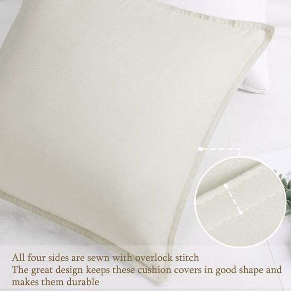 Velvet Throw Pillow Cover 2Pcs Cushion Cases 18"x18" Beige White - Picture 2 of 6